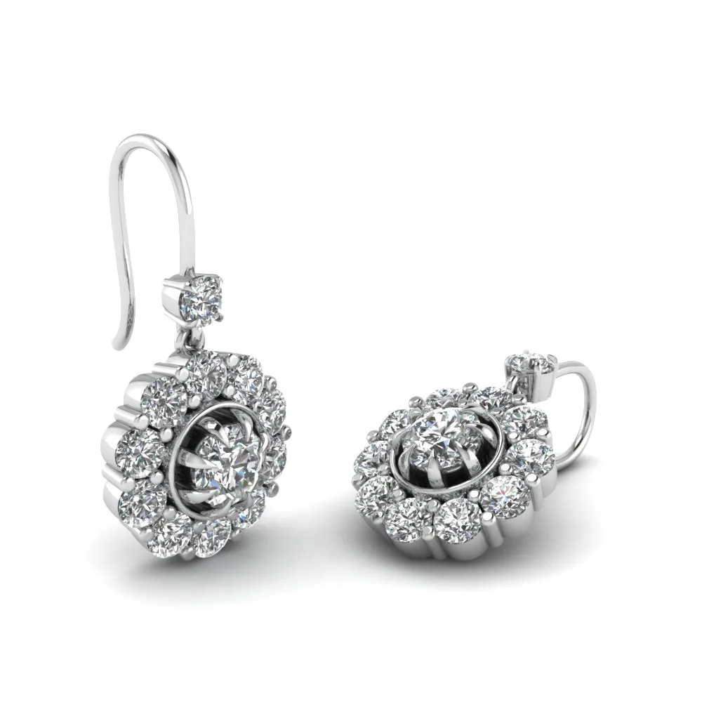 0.75 Carat Lab Diamond Floral Dangle Earring For Women 14K Gold