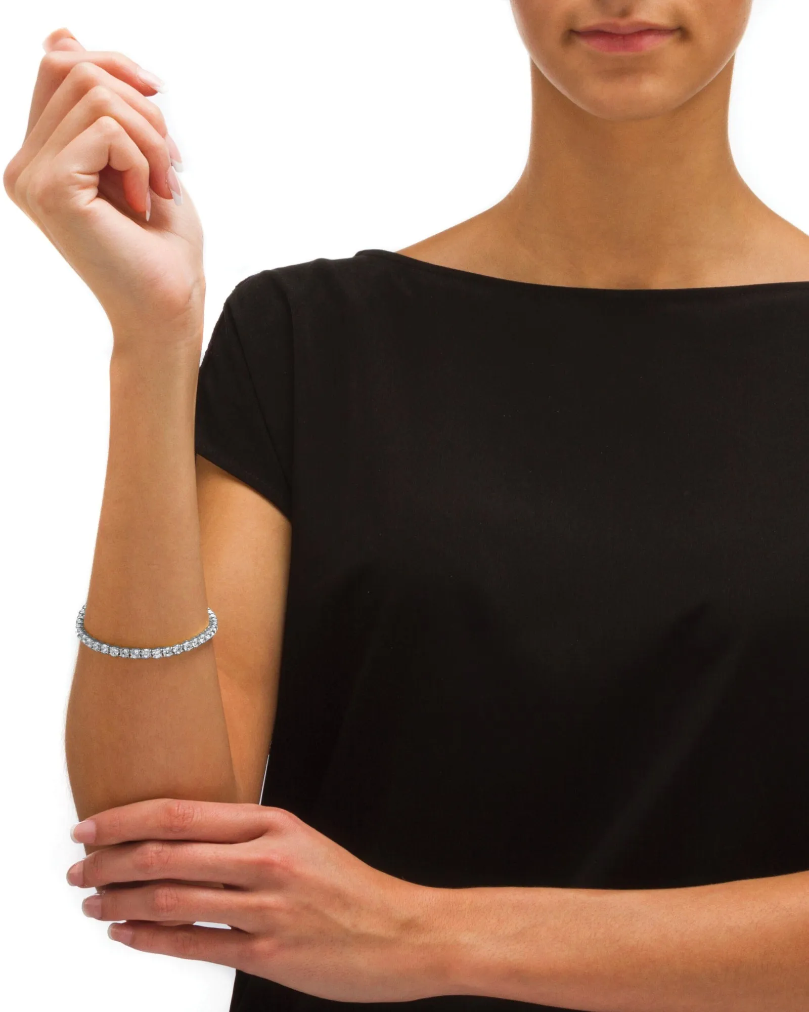 10.75 TCW Round Cubic Zirconia Platinum-Plated Tennis Bracelet 7.5" | White