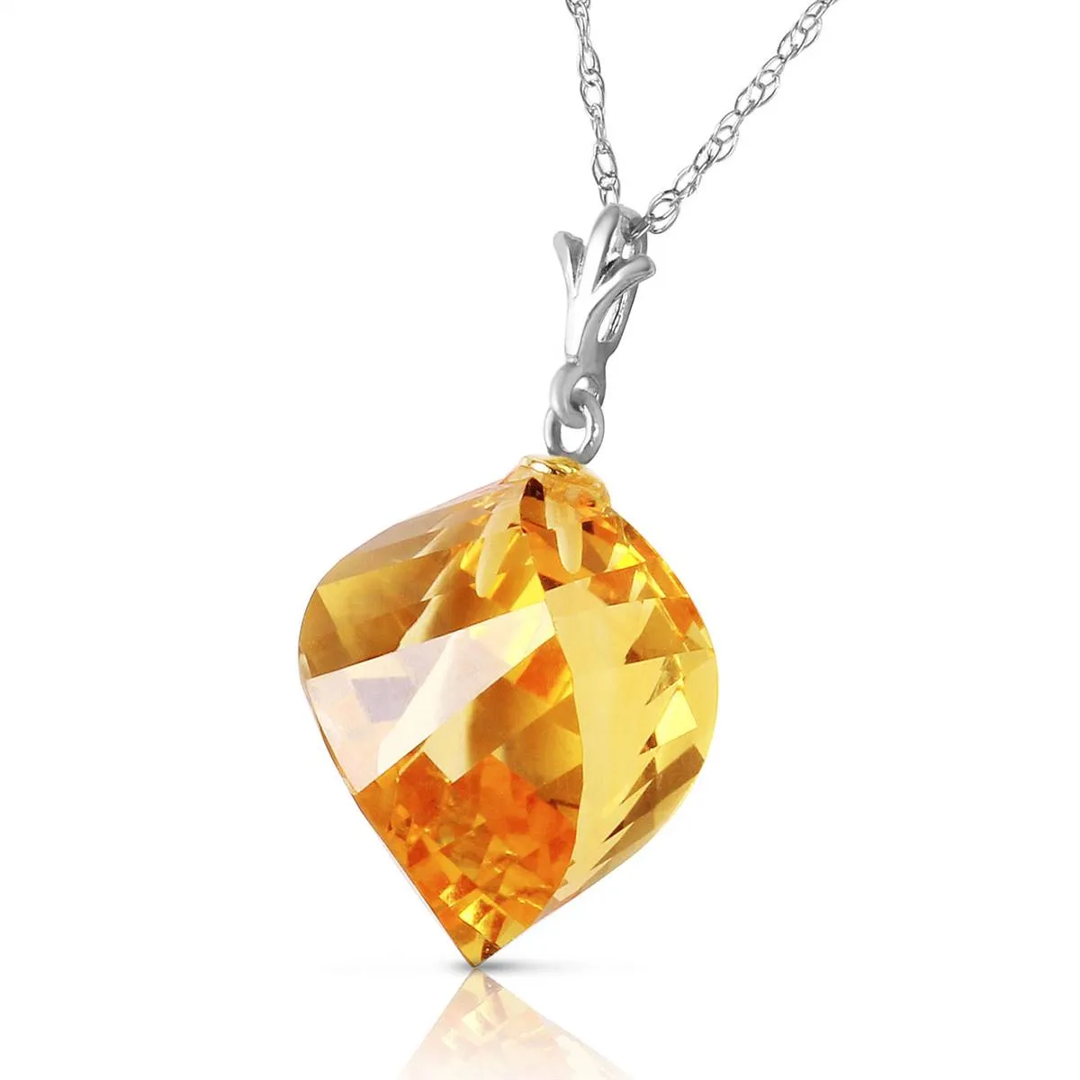11.75 Carat 14K Solid White Gold Necklace Twisted Briolette Citrine