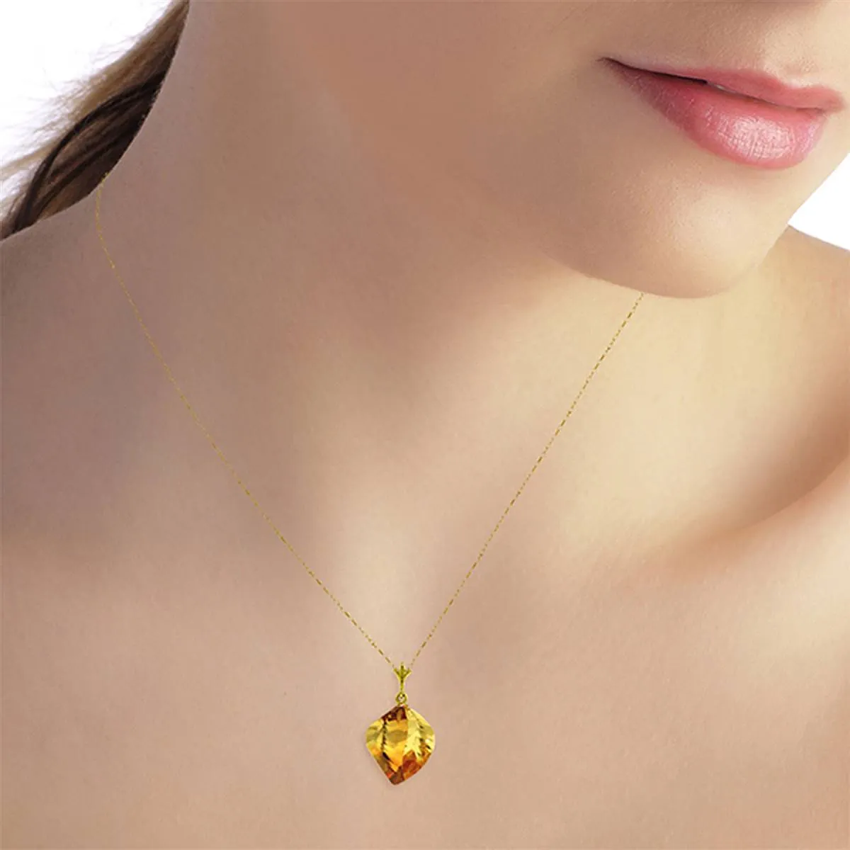 11.75 Carat 14K Solid Yellow Gold Necklace Twisted Briolette Citrine