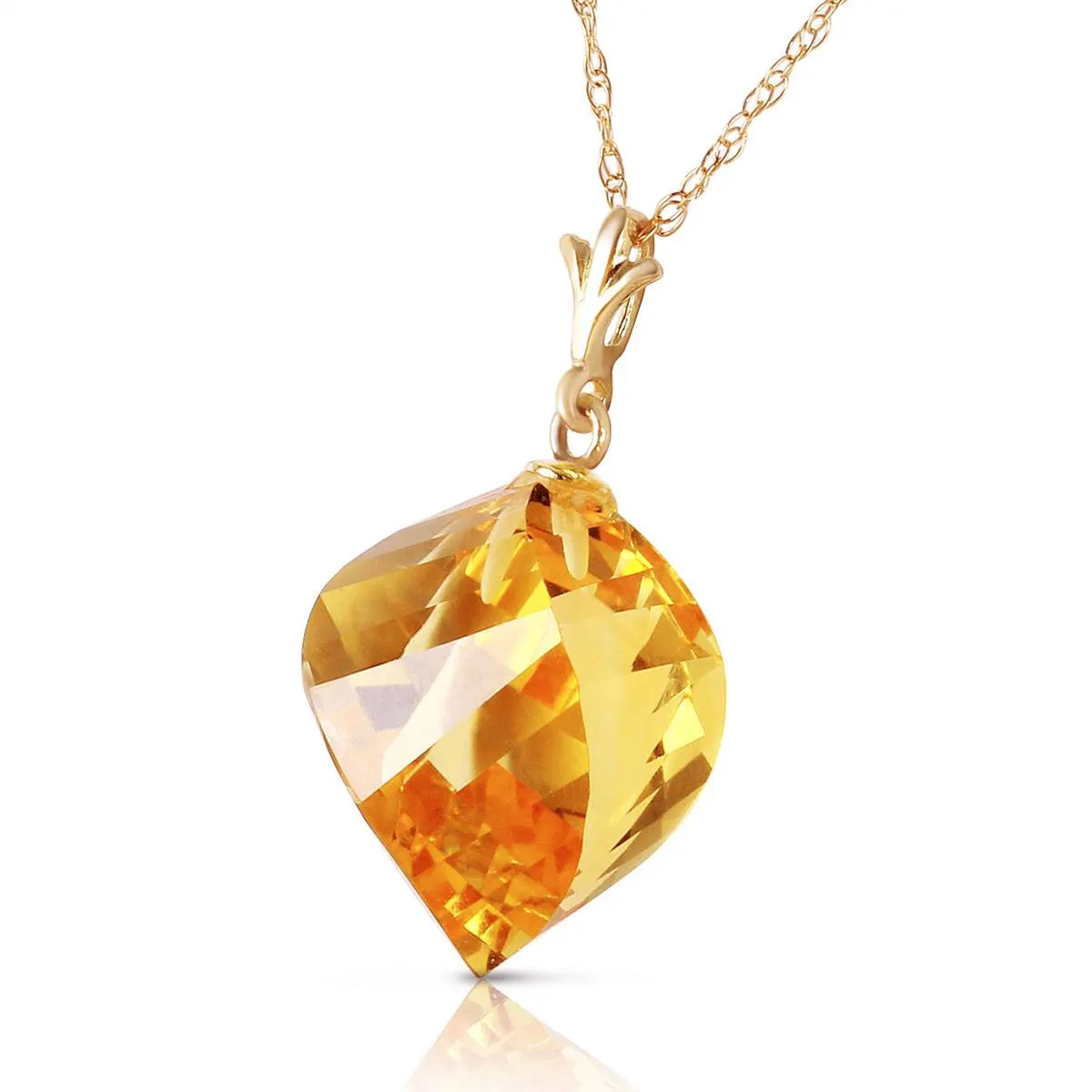 11.75 Carat 14K Solid Yellow Gold Necklace Twisted Briolette Citrine