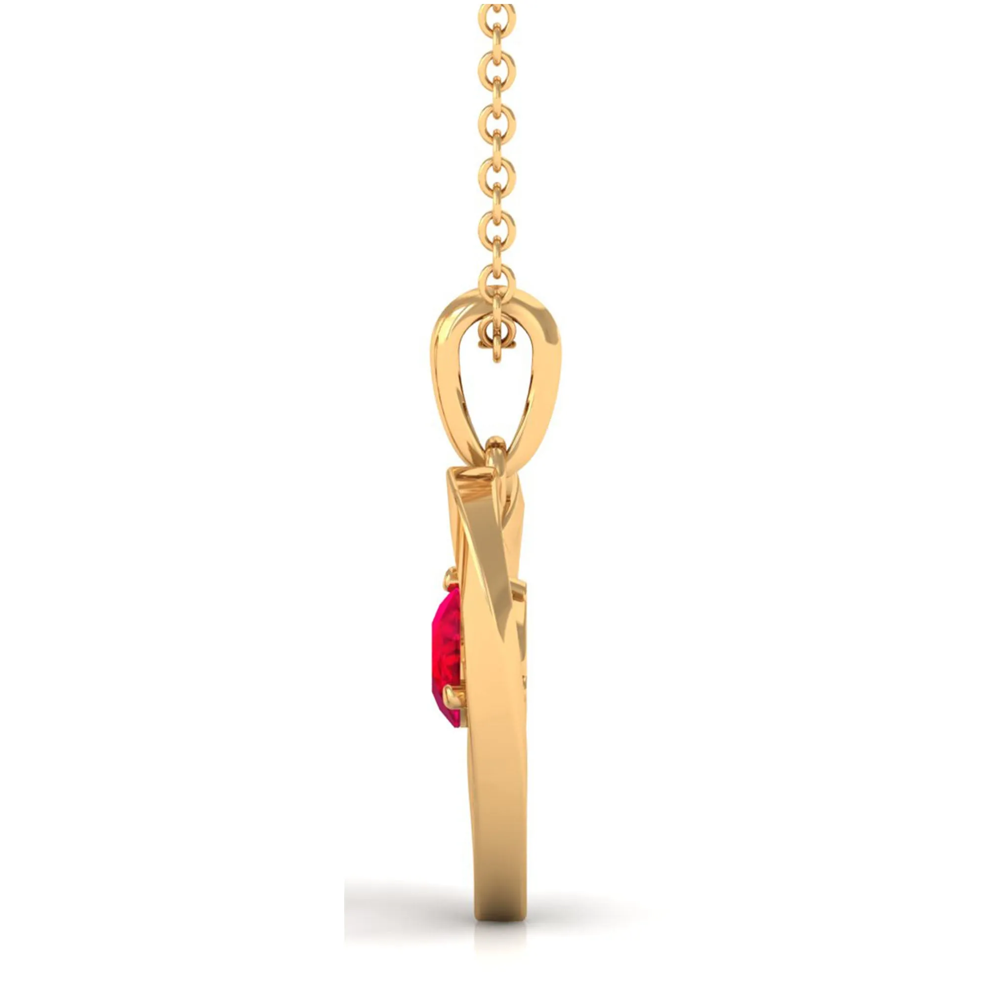 1/4 CT Round Created Ruby Gold Heart Pendant Necklace