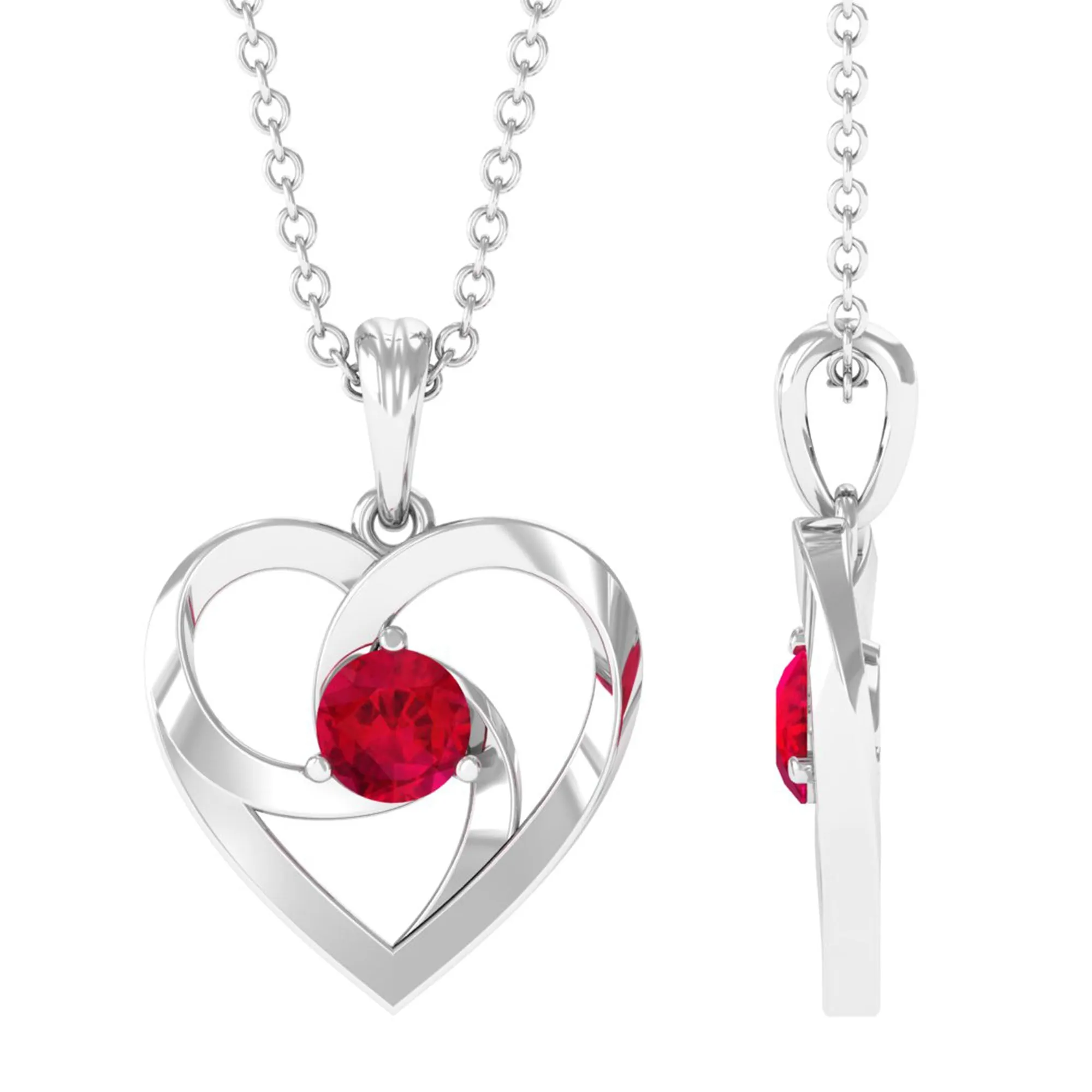 1/4 CT Round Created Ruby Gold Heart Pendant Necklace