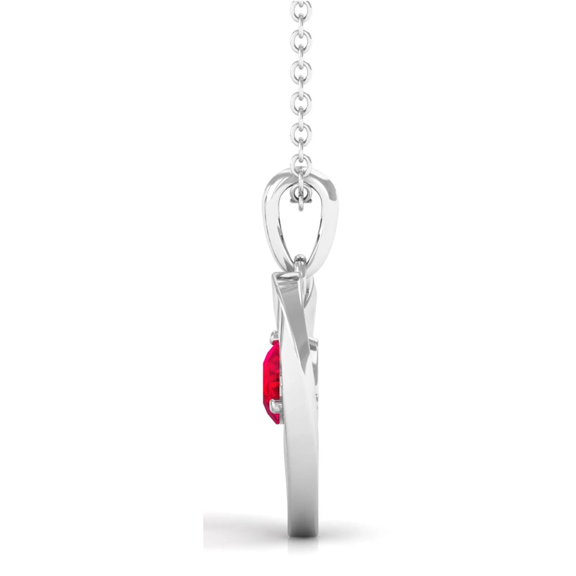 1/4 CT Round Created Ruby Gold Heart Pendant Necklace