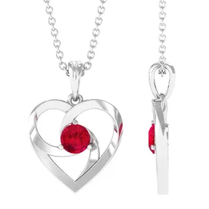 1/4 CT Round Created Ruby Gold Heart Pendant Necklace