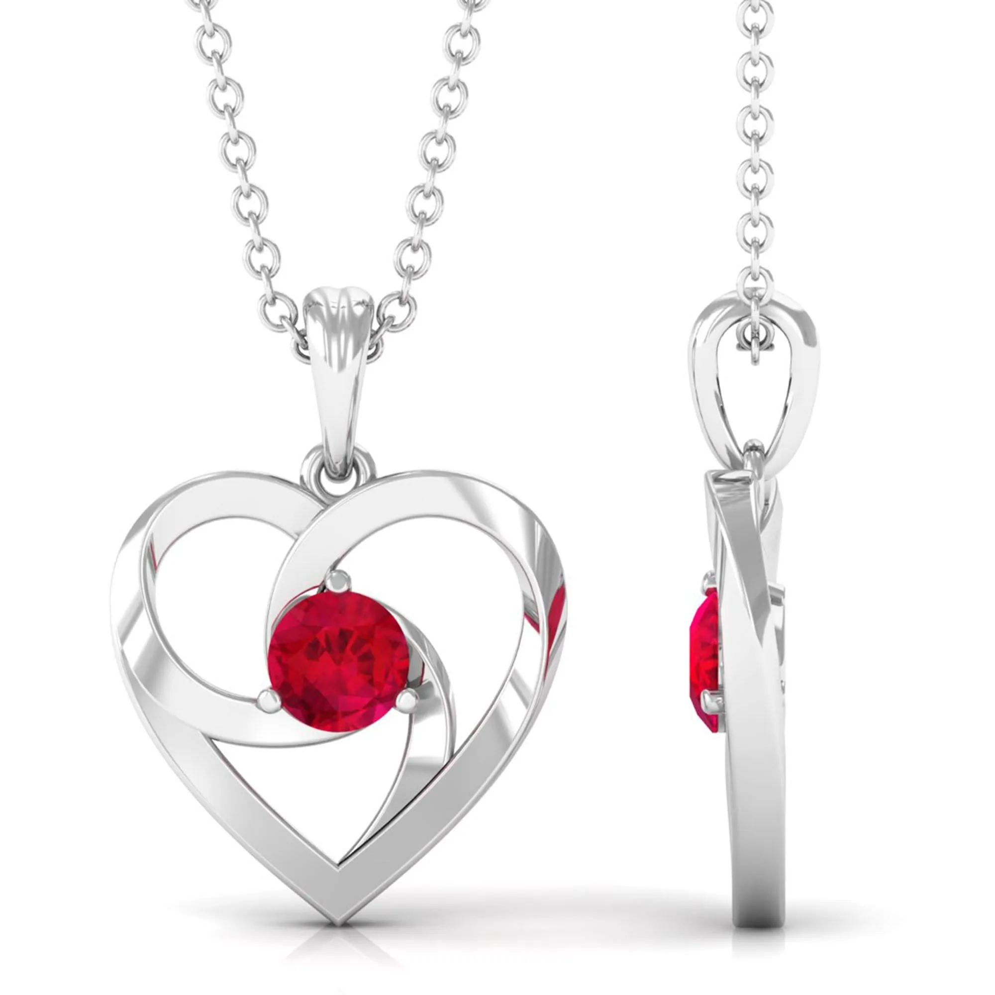 1/4 CT Round Created Ruby Gold Heart Pendant Necklace