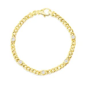 14k Gold Cuban Single Bezel Diamond Bracelet