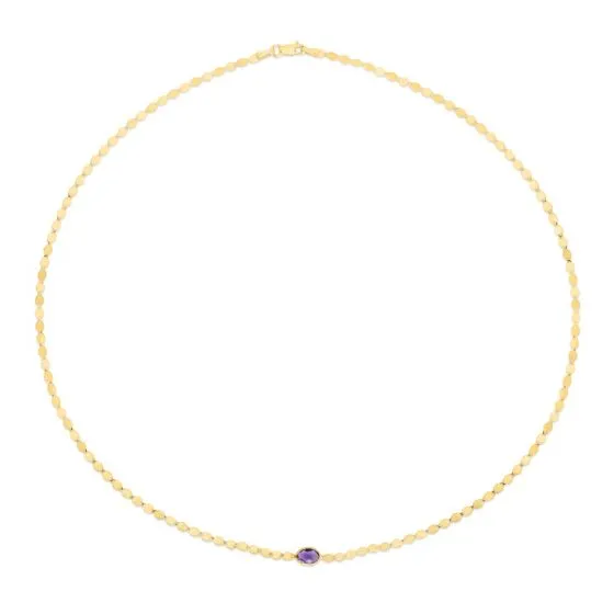 14k Gold Mirrored 16" Chain Necklace with Gemstone Center