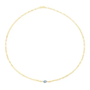 14k Gold Mirrored 16" Chain Necklace with Gemstone Center