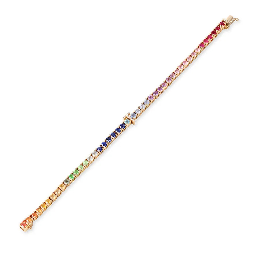 14K GOLD RAINBOW PERSONALIZED TENNIS BRACELET