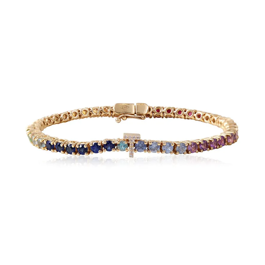 14K GOLD RAINBOW PERSONALIZED TENNIS BRACELET