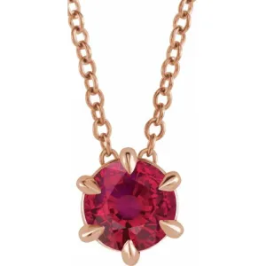 14K Rose 4 mm Lab-Grown Ruby Solitaire 16-18" Necklace