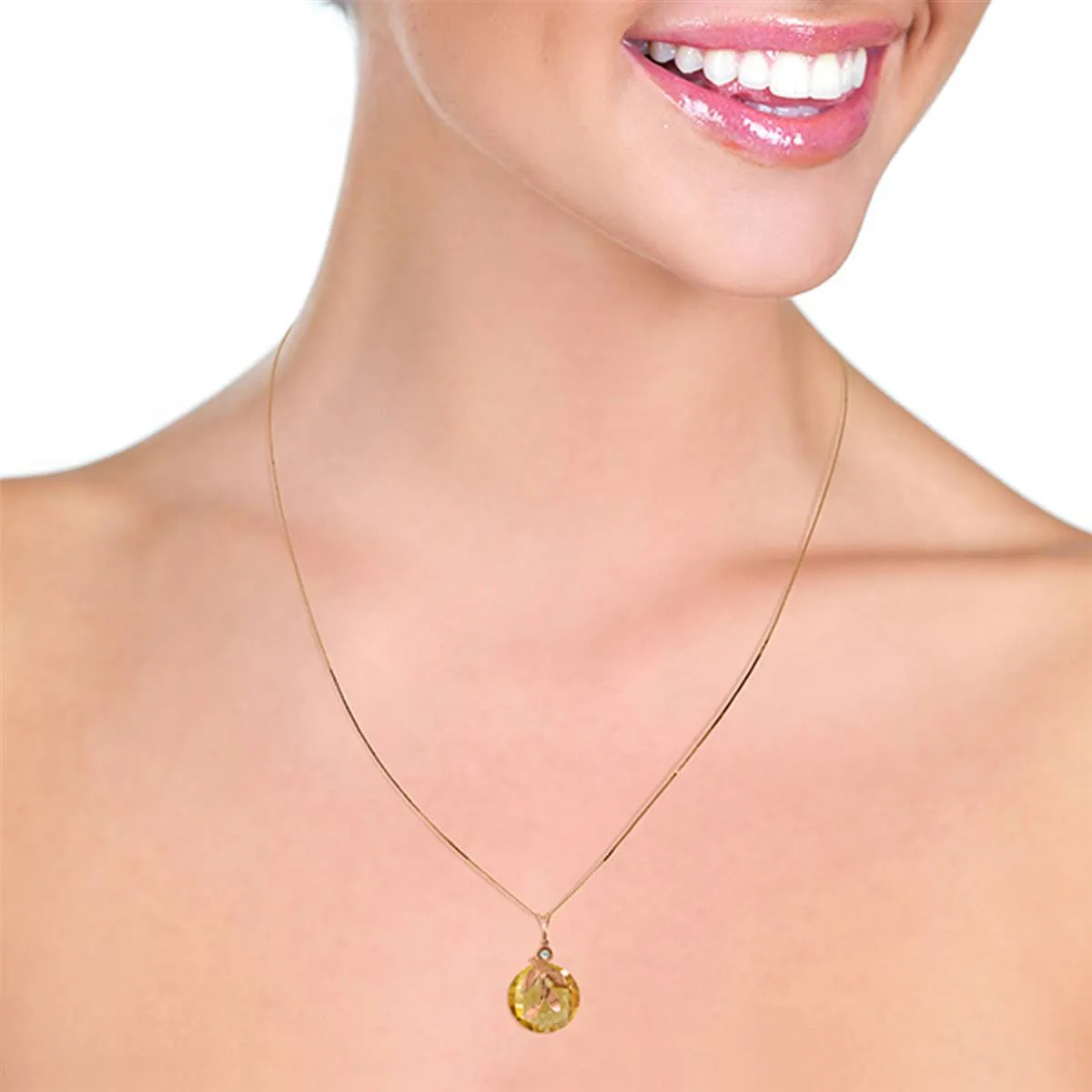 14K Solid Rose Gold Necklace w/ Checkerboard Cut Citrine & Diamond