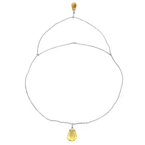 14K Solid White Gold Front And Back Drop Necklace w/ Briolette Citrines
