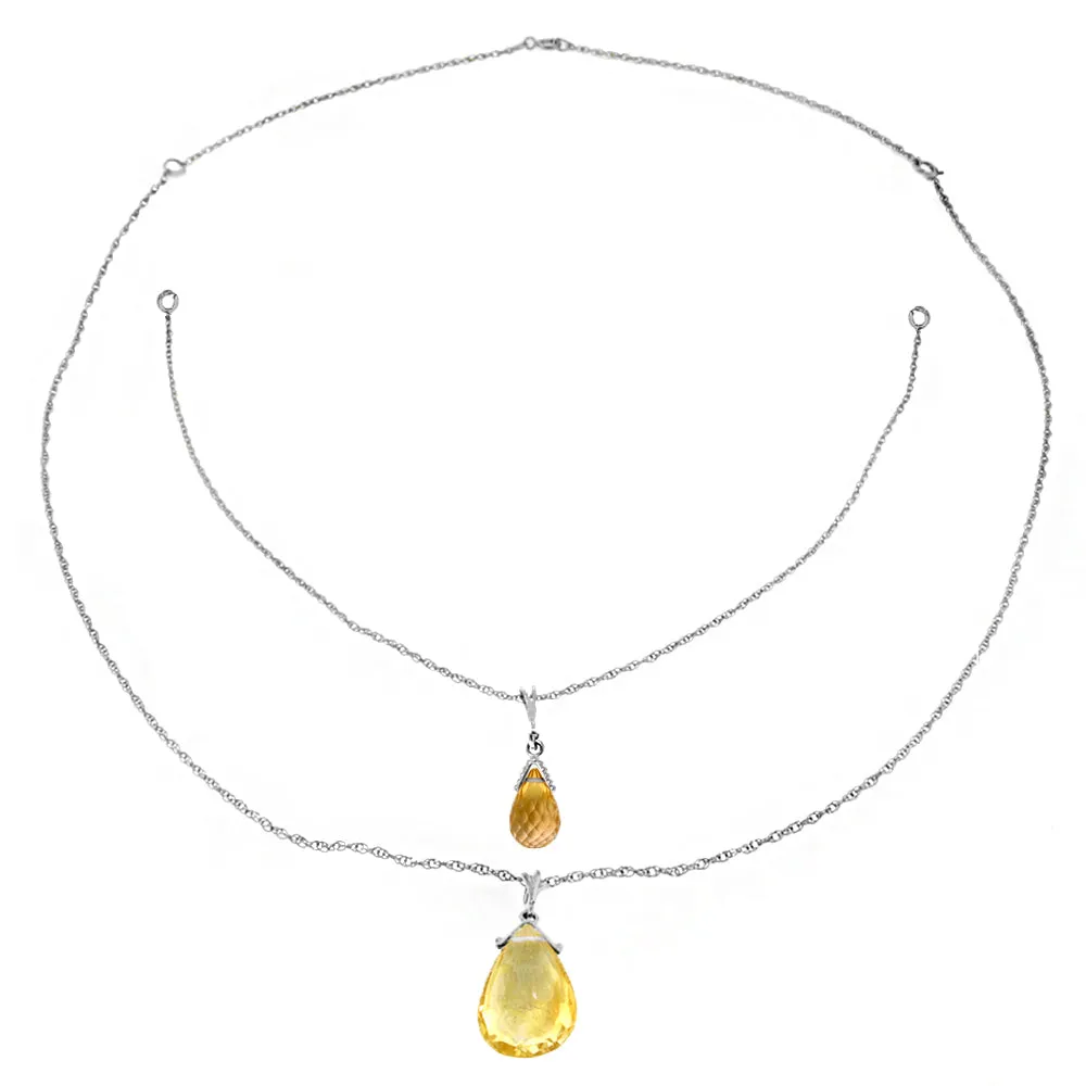14K Solid White Gold Front And Back Drop Necklace w/ Briolette Citrines