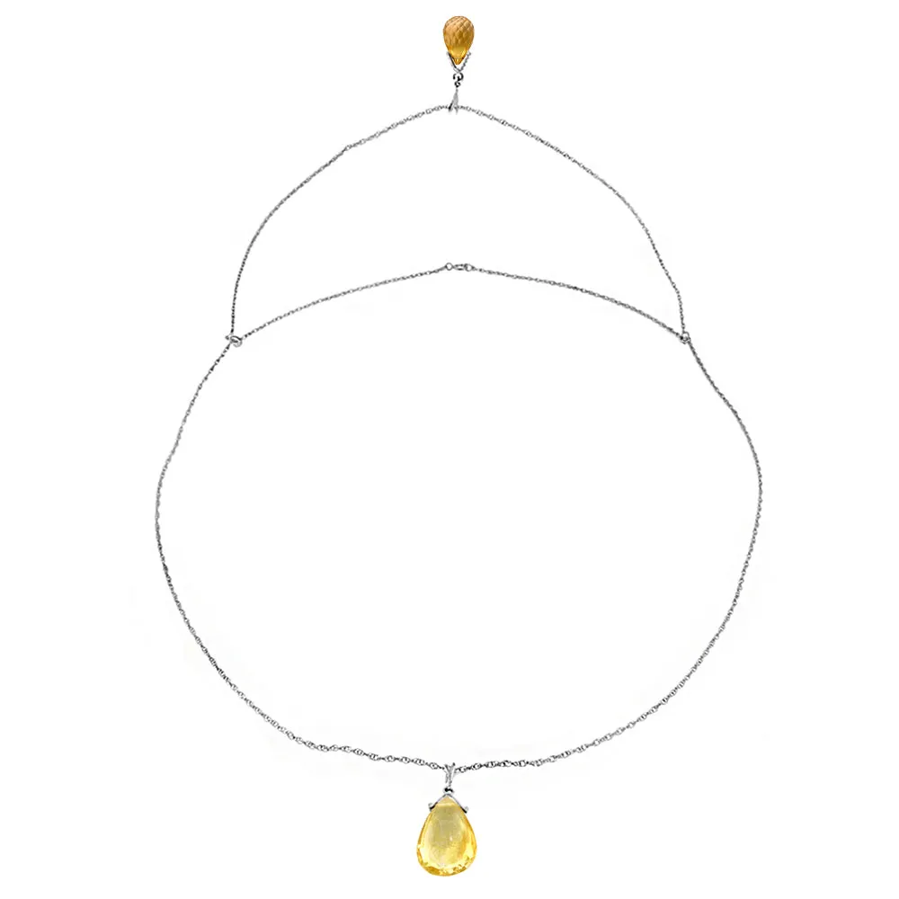 14K Solid White Gold Front And Back Drop Necklace w/ Briolette Citrines