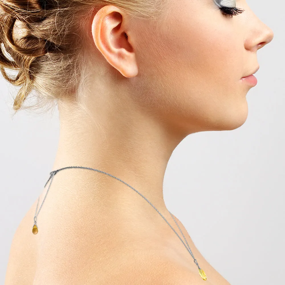 14K Solid White Gold Front And Back Drop Necklace w/ Briolette Citrines