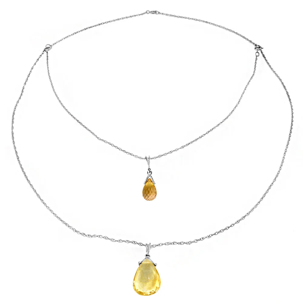 14K Solid White Gold Front And Back Drop Necklace w/ Briolette Citrines