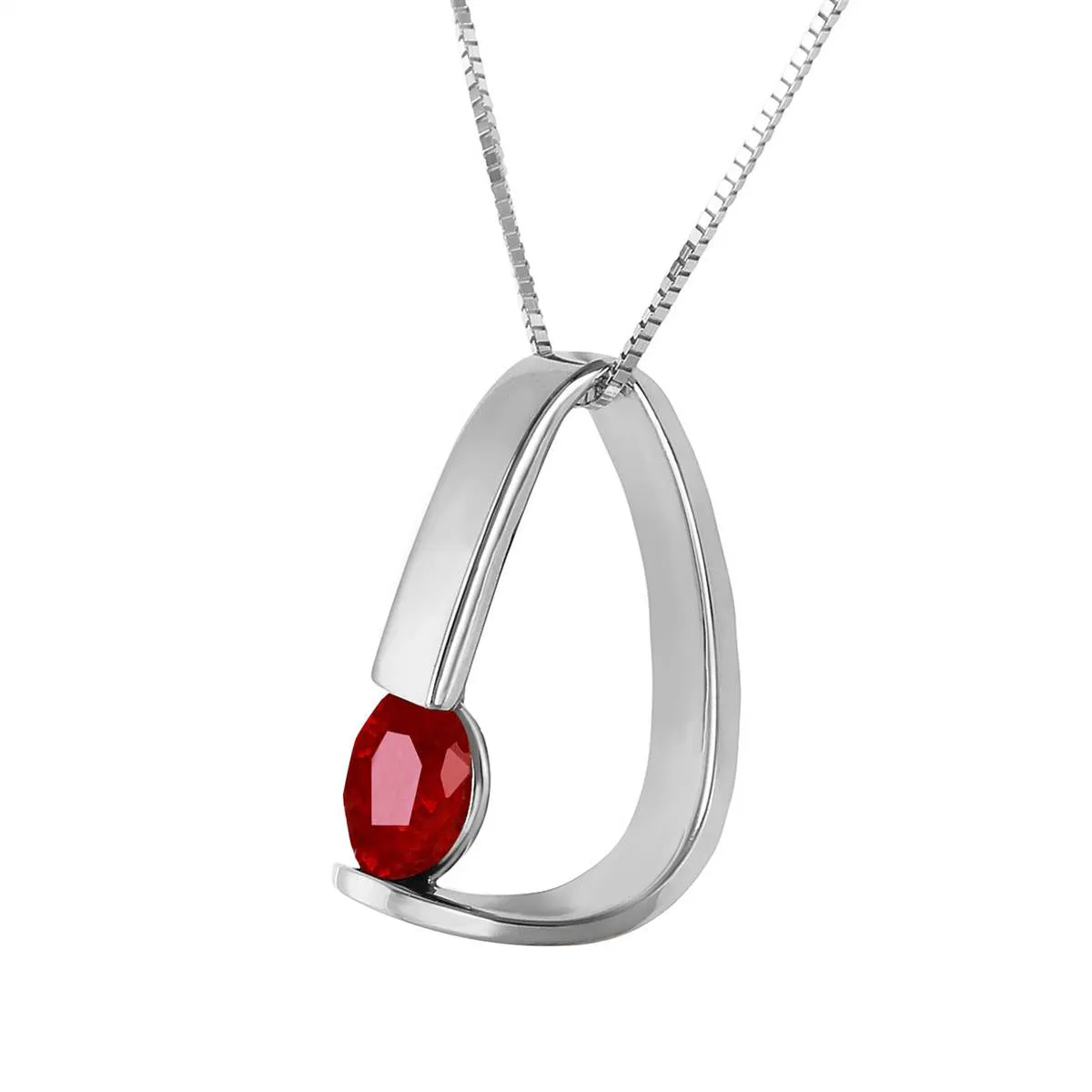 14K Solid White Gold Modern Necklace w/ Natural Ruby