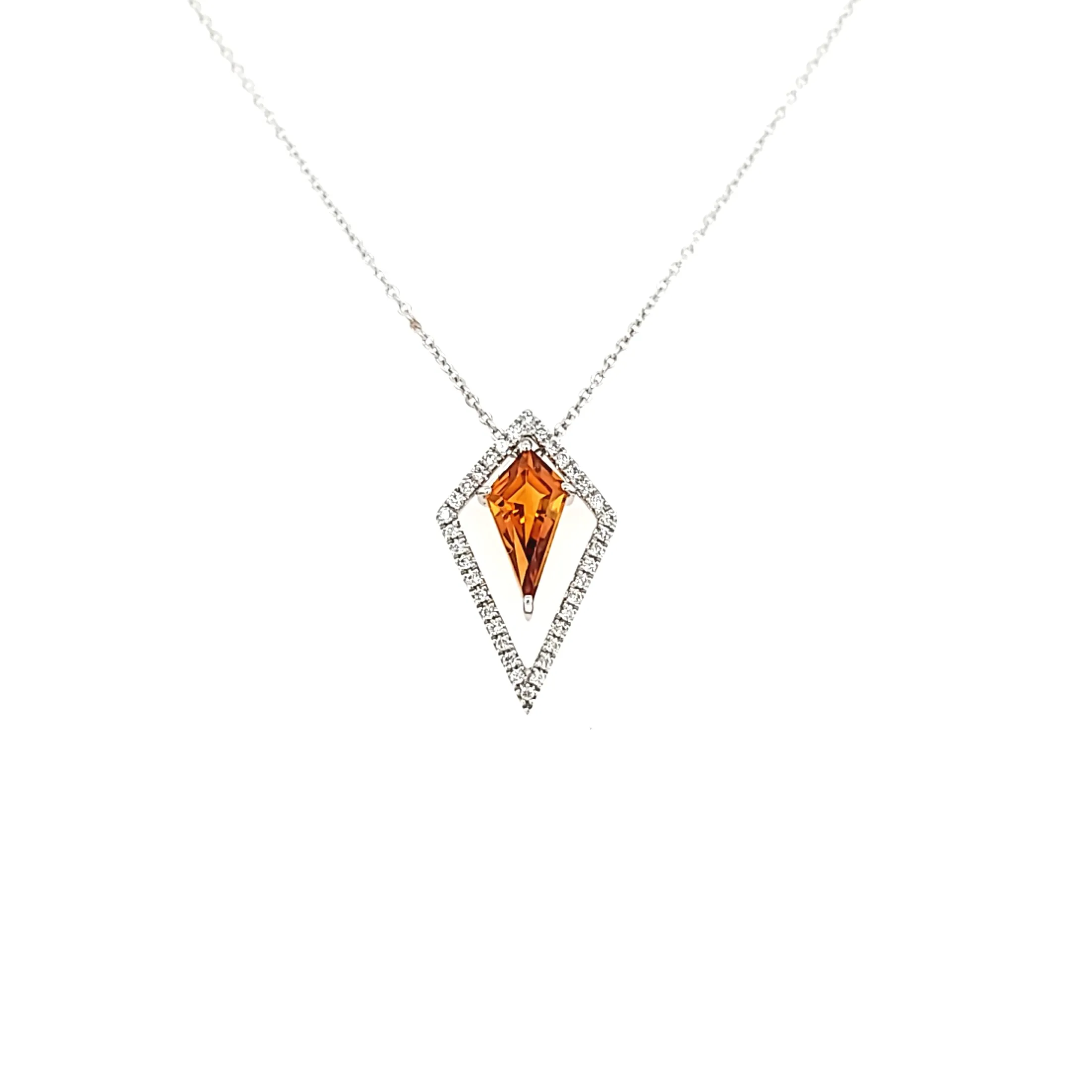 14k White Gold Citrine Shield Necklace (I6539)