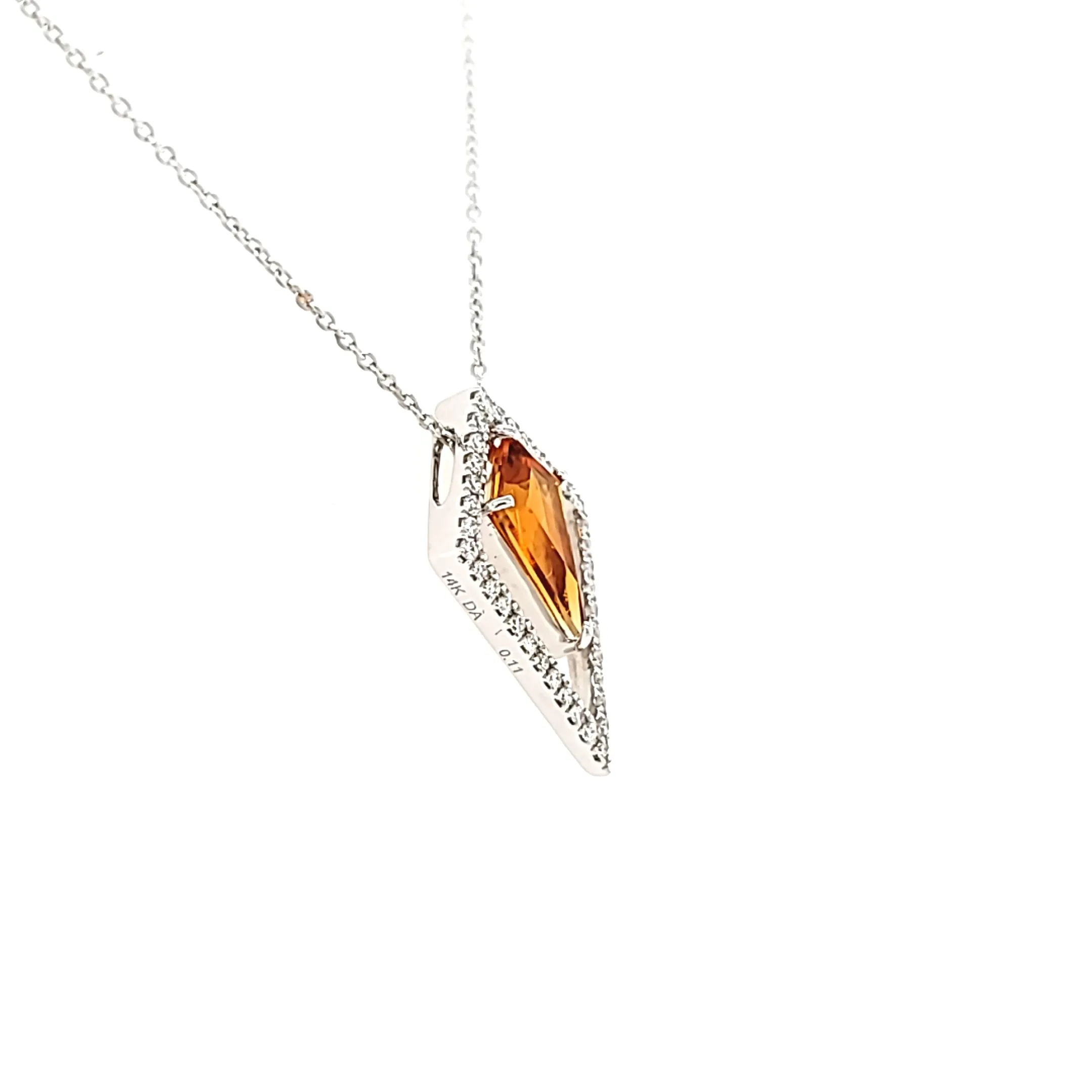 14k White Gold Citrine Shield Necklace (I6539)