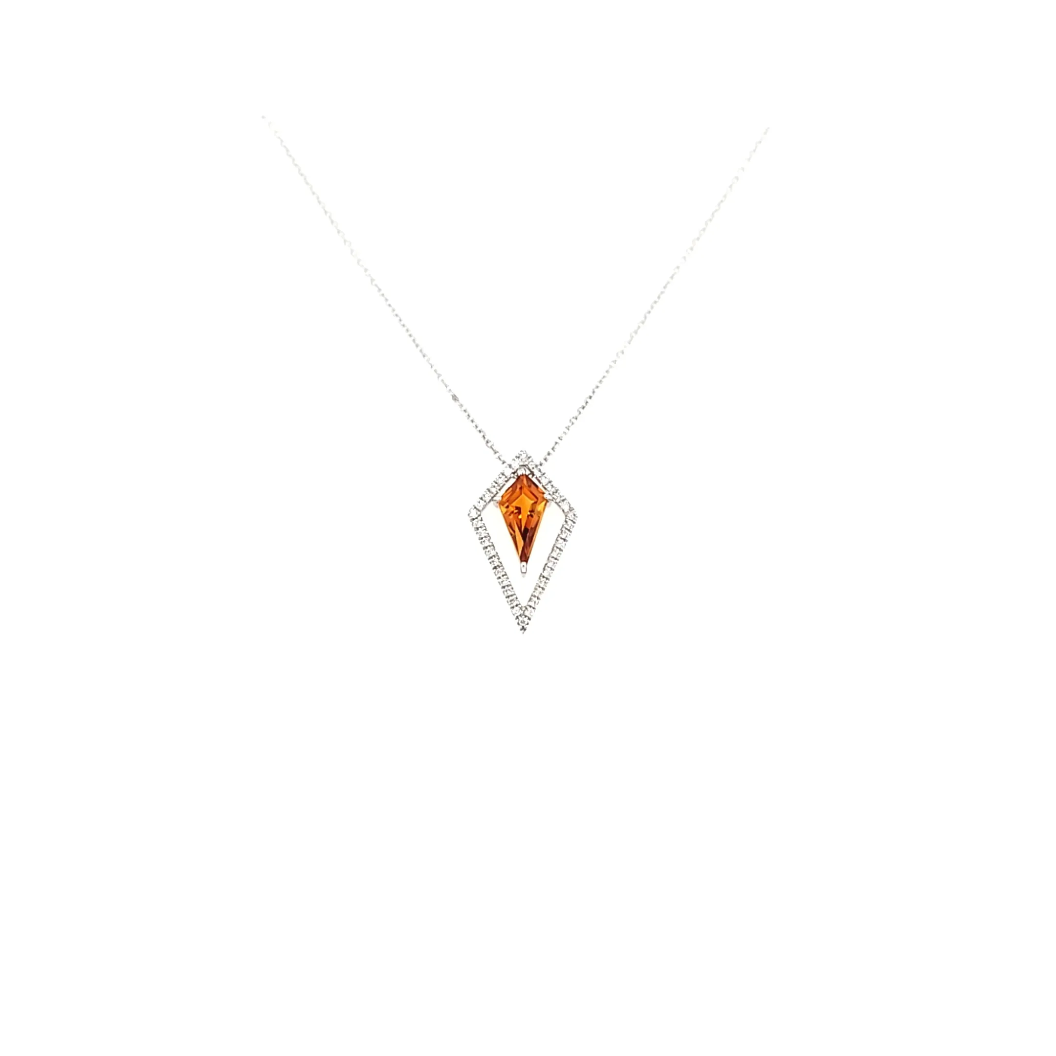 14k White Gold Citrine Shield Necklace (I6539)