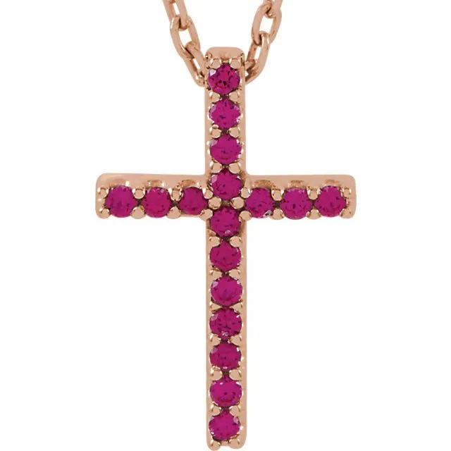14KT GOLD 0.17 CTW GENUINE RUBY PETITE CROSS NECKLACE