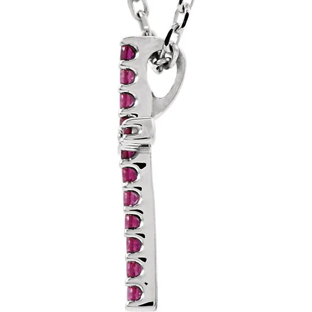 14KT GOLD 0.17 CTW GENUINE RUBY PETITE CROSS NECKLACE