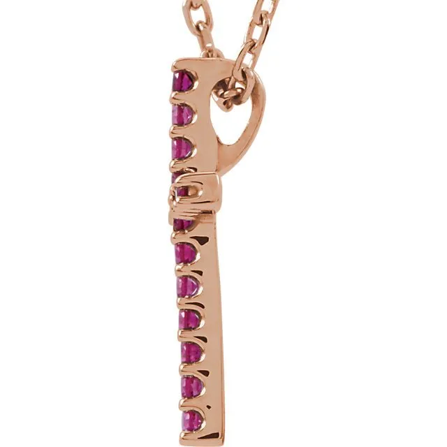 14KT GOLD 0.17 CTW GENUINE RUBY PETITE CROSS NECKLACE