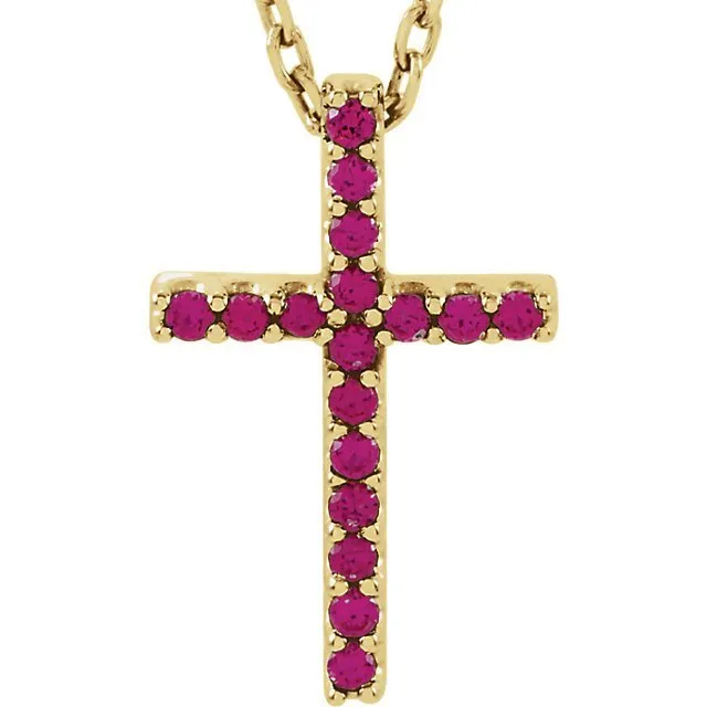 14KT GOLD 0.17 CTW GENUINE RUBY PETITE CROSS NECKLACE