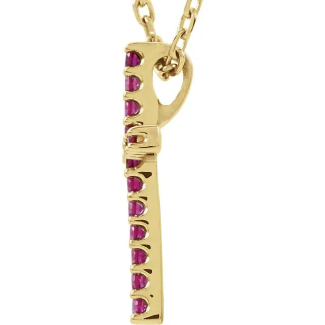 14KT GOLD 0.17 CTW GENUINE RUBY PETITE CROSS NECKLACE