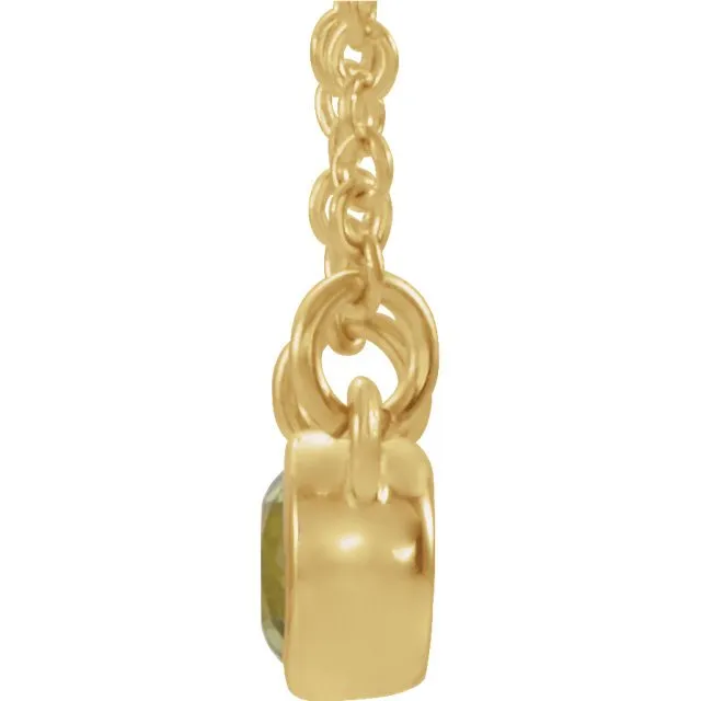 14KT GOLD 0.30 CT PERIDOT & 0.03 CTW DIAMOND 2 STONE BEZEL-SET NECKLACE