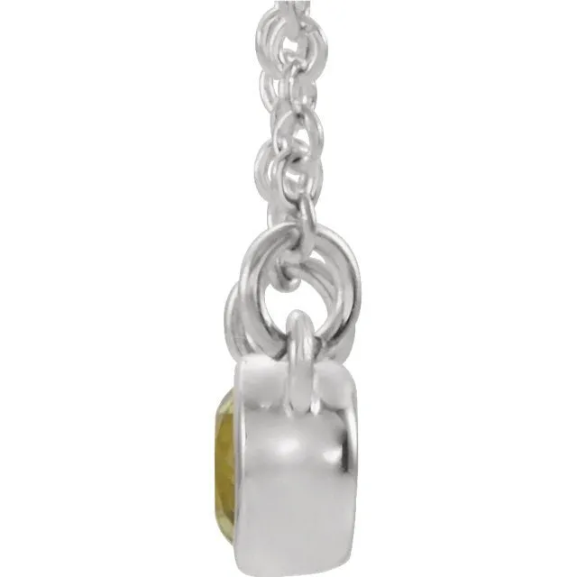 14KT GOLD 0.30 CT PERIDOT & 0.03 CTW DIAMOND 2 STONE BEZEL-SET NECKLACE