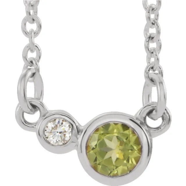 14KT GOLD 0.30 CT PERIDOT & 0.03 CTW DIAMOND 2 STONE BEZEL-SET NECKLACE