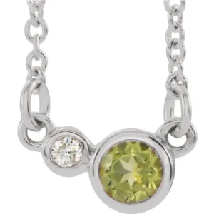 14KT GOLD 0.30 CT PERIDOT & 0.03 CTW DIAMOND 2 STONE BEZEL-SET NECKLACE