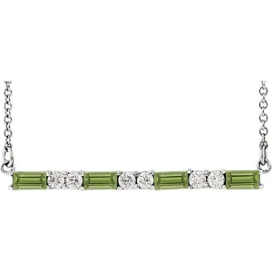 14KT GOLD 0.60 CT PERIDOT & 0.20 CTW DIAMOND ACCENT BAR NECKLACE