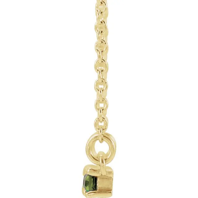 14KT GOLD 0.60 CT PERIDOT & 0.20 CTW DIAMOND ACCENT BAR NECKLACE