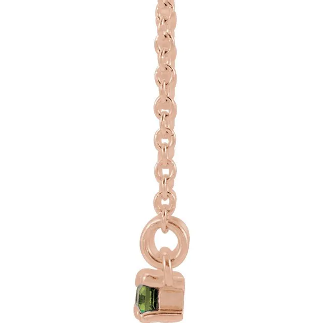 14KT GOLD 0.60 CT PERIDOT & 0.20 CTW DIAMOND ACCENT BAR NECKLACE