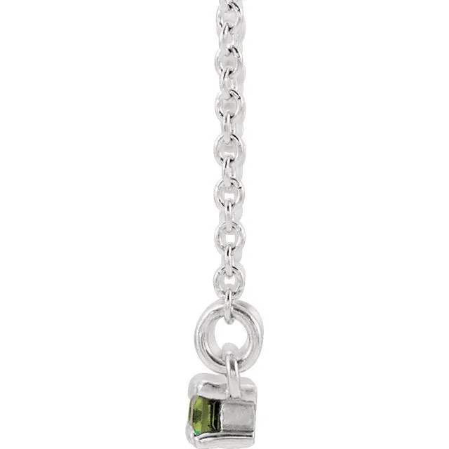 14KT GOLD 0.60 CT PERIDOT & 0.20 CTW DIAMOND ACCENT BAR NECKLACE