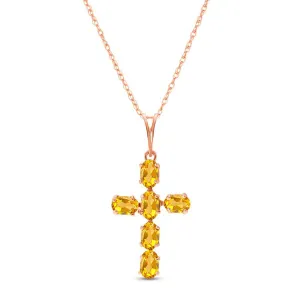 1.5 Carat 14K Solid Rose Gold Cross Necklace Natural Citrine
