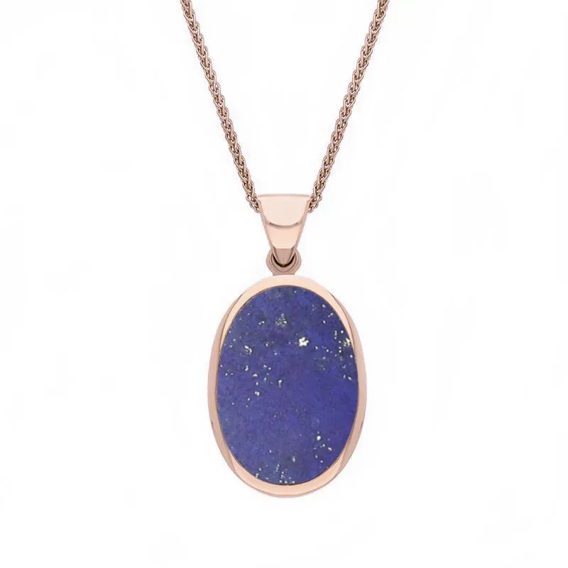 18ct Rose Gold Whitby Jet Lapis Lazuli Small Double Sided Fob Necklace