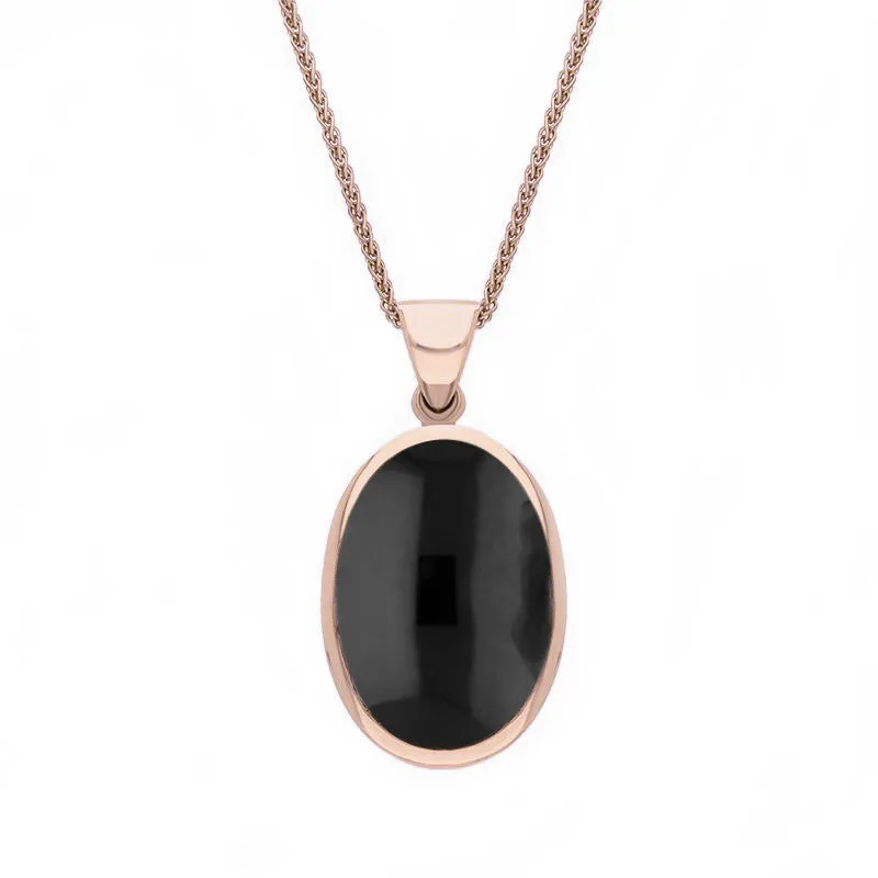 18ct Rose Gold Whitby Jet Lapis Lazuli Small Double Sided Fob Necklace