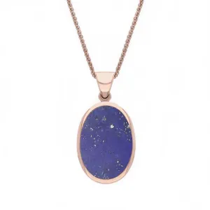 18ct Rose Gold Whitby Jet Lapis Lazuli Small Double Sided Fob Necklace