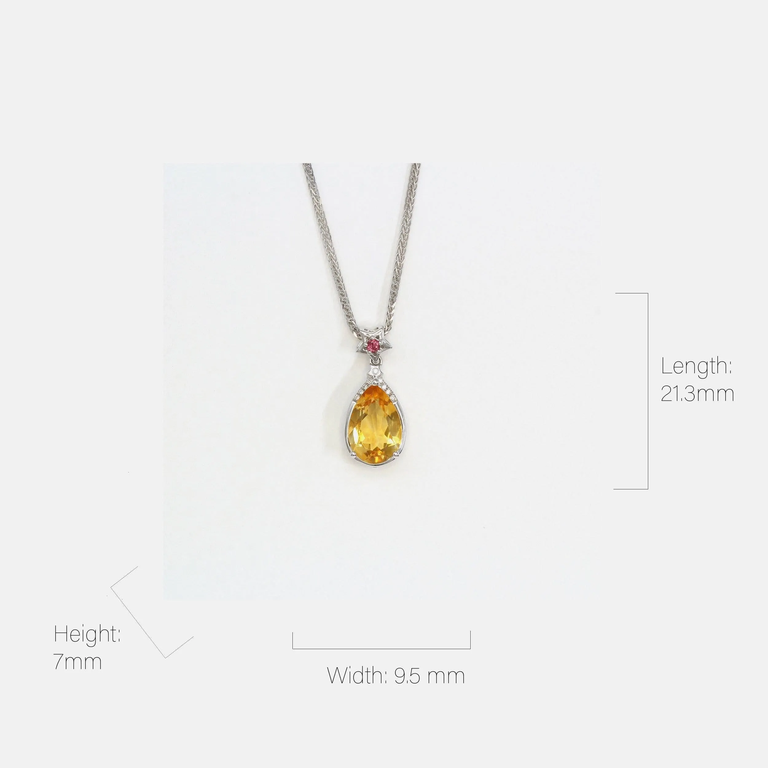 18k White Gold Genuine Citrine & Diamonds Pendant Necklace with Tourmaline