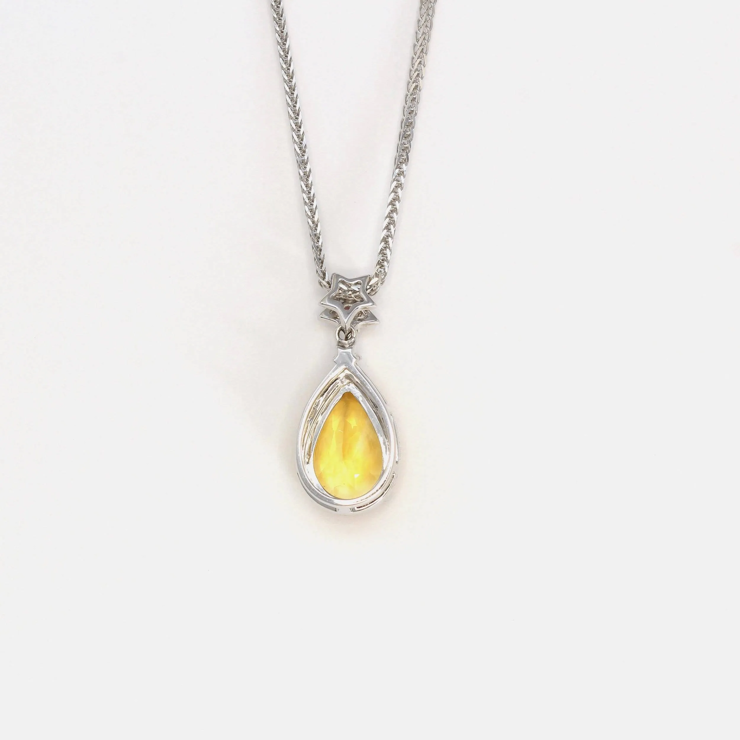 18k White Gold Genuine Citrine & Diamonds Pendant Necklace with Tourmaline