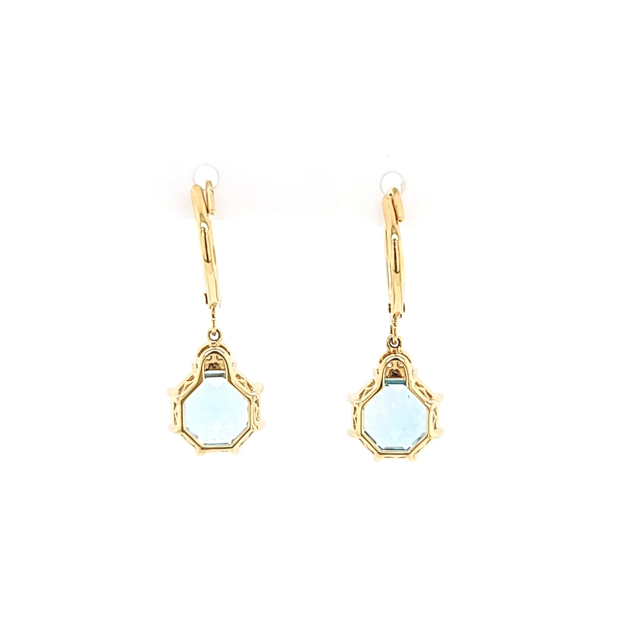 18k Yellow Gold Blue Topaz Dangle Earrings (I7159)