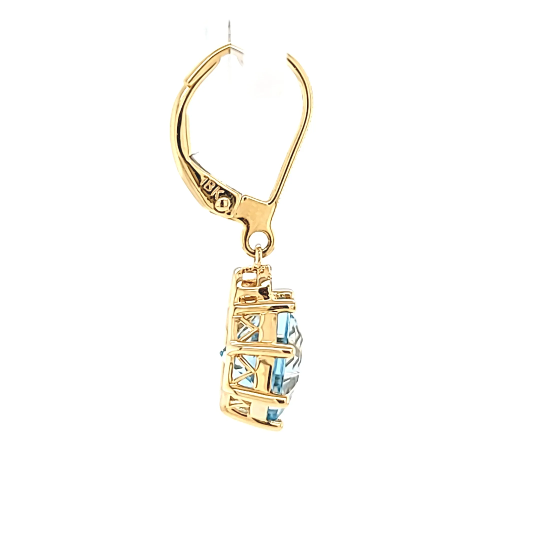 18k Yellow Gold Blue Topaz Dangle Earrings (I7159)