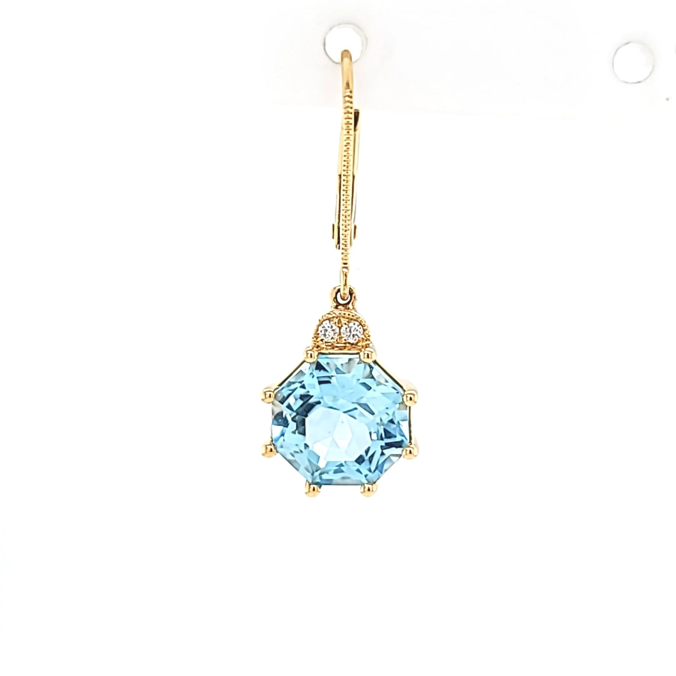 18k Yellow Gold Blue Topaz Dangle Earrings (I7159)