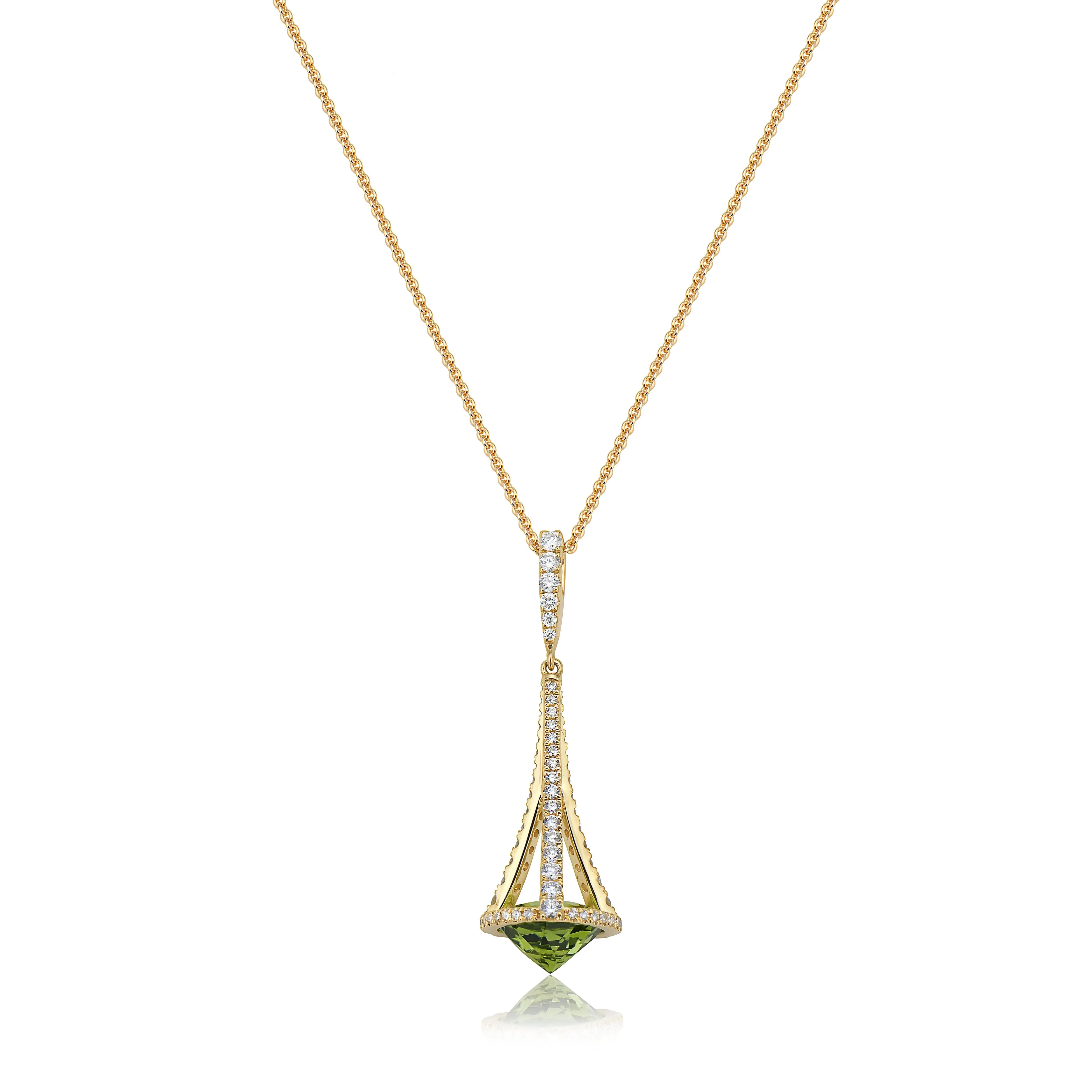 18K Yellow Peridot and Natural Diamond 17 inch Necklace