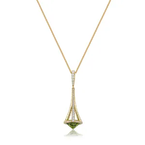18K Yellow Peridot and Natural Diamond 17 inch Necklace